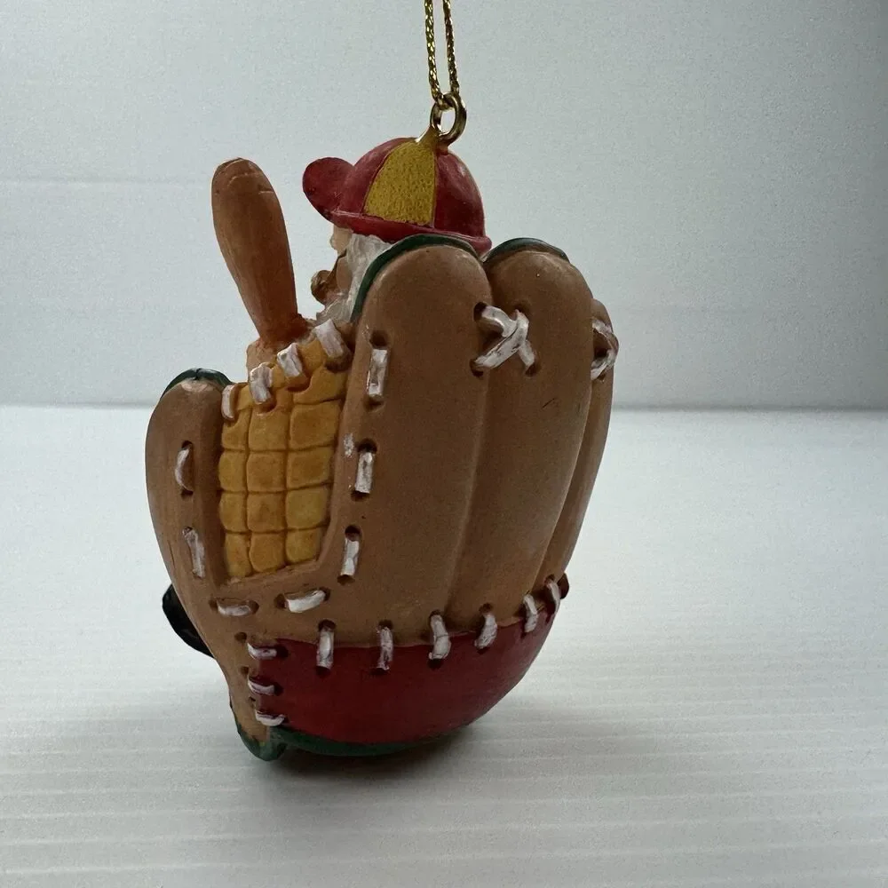 Vintage Baseball Santa Ornament Santa Holding Bat in Glove Chair Sports Xmas